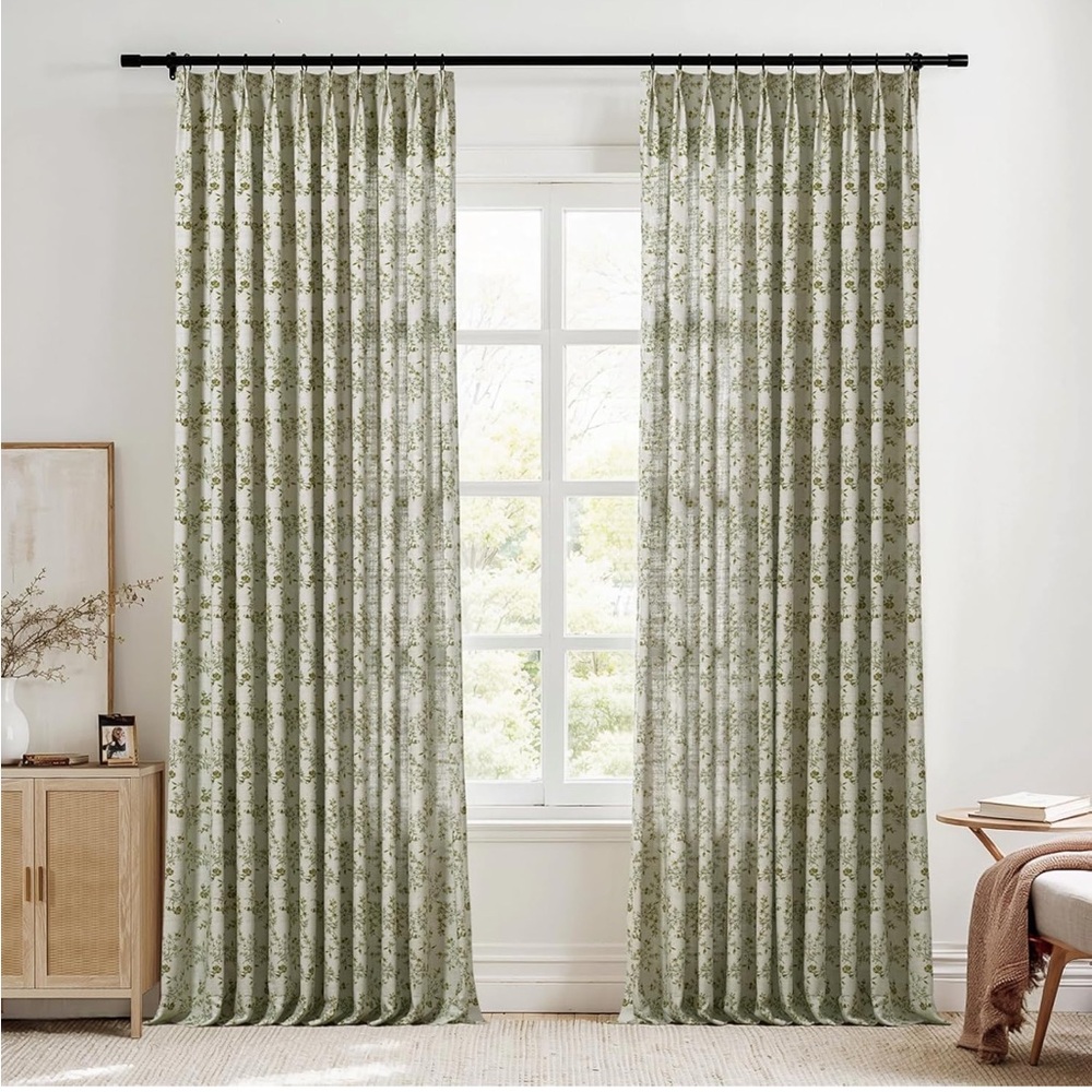 TwoPages Pinch Pleated Floral Curtains - 40”x84”.